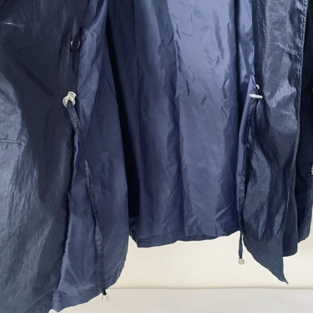 Vintage Izzi Activewear Jacket Women M Navy Blue Windbreaker Hood Cinch Waist 90